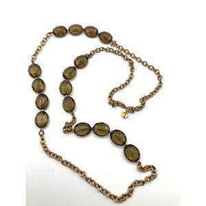 Talbots Smokey‎ crystal Beads Long Chain Gold Tone 40"